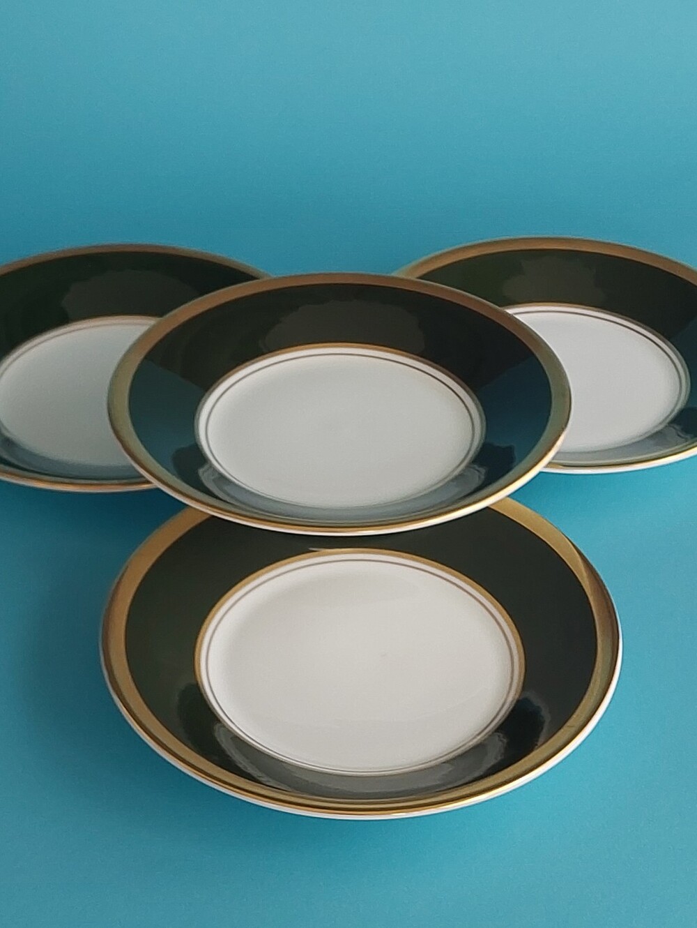 Coalport Ventura Side Plates Set of 4 Dark Green Gold 5.75" Vintage England
